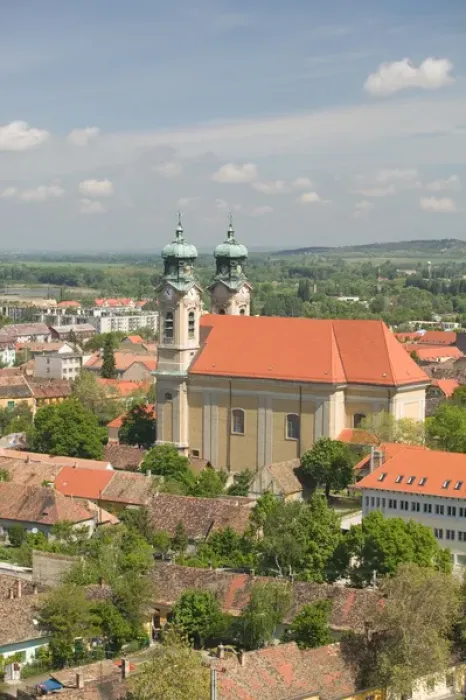 Framed Print : HUNGARY-WESTERN TRANSDANUBIA-Tata: Holy Cross Church from Calvary Hill Lookout Tower Framed Print : HUNGARY-WESTERN TRANSDANUBIA-Tata: Holy Cross Church from Calvary Hill Lookout Tower