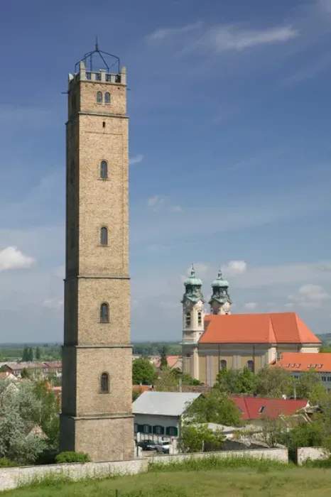 Framed Print : HUNGARY-WESTERN TRANSDANUBIA-Tata: Holy Cross Church & Calvary Hill Lookout Tower
