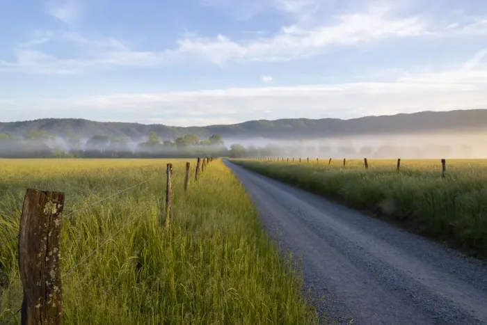 Framed Print : Hyatt Lane in fog Cades Cove Great Smoky Mountains National Park, Tennessee