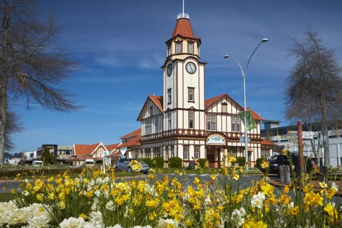 Framed Print : i-SITE visitor centre (old Post Office) and flowers, Rotorua, North Island, New Zealand Framed Print : i-SITE visitor centre (old Post Office) and flowers, Rotorua, North Island, New Zealand