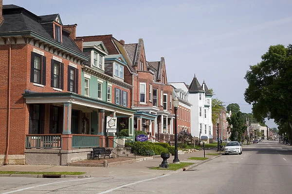 IA, Dubuque, Specialty Shops in historic buildings, on Bluff Street, built in 1800 s