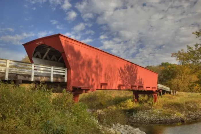 Framed Print : IA, Madison County, Roseman Covered Bridge, built in 1883, spans Middle River Framed Print : IA, Madison County, Roseman Covered Bridge, built in 1883, spans Middle River