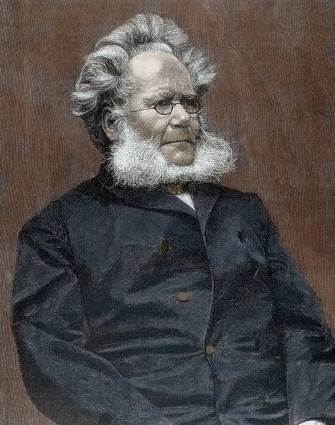 Ibsen, Henrik (Skien, 1828-Christiania, 1906). Norwegian writer. Colored engraving