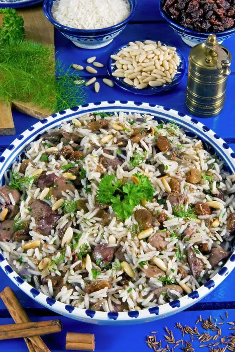 Framed Print : Ic Pilav, rice with liver, raisin, pine nuts, cinnamon, Turkish food, Turkey