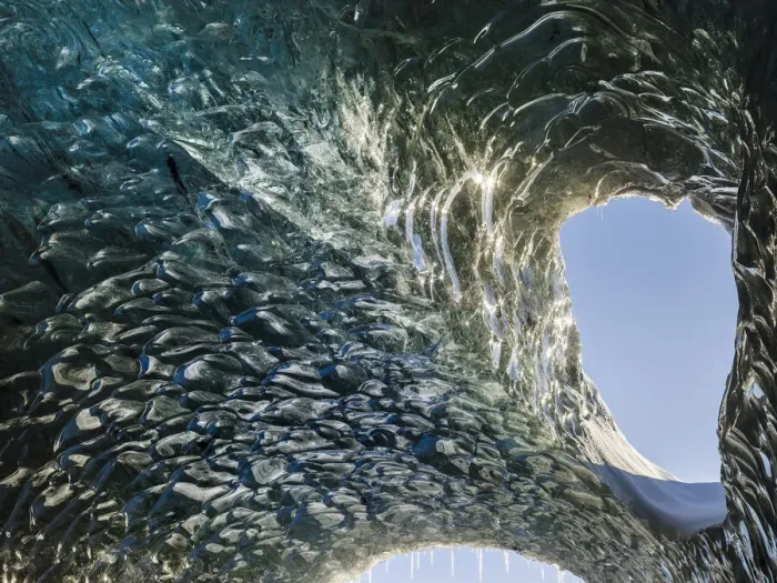 Framed Print : Ice cave at the northern shore of glacial lagoon Jokulsarlon in glacier