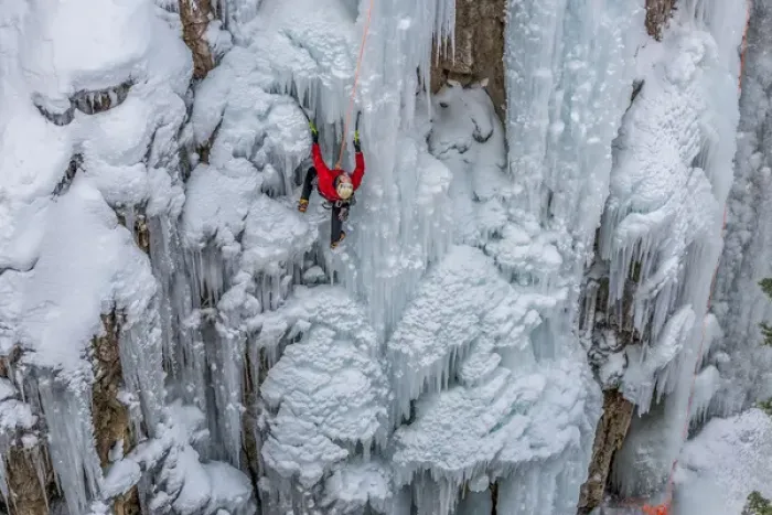 Framed Print : Ice climber ascending at Ouray Ice Park, Colorado Framed Print : Ice climber ascending at Ouray Ice Park, Colorado