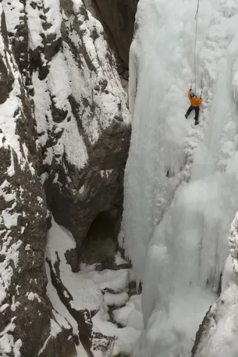 Framed Print : Ice climber ascending at Ouray Ice Park, Colorado