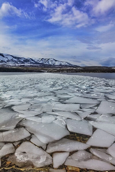 Ice flows at spring breakup on Lake McDonald in Glacier National Park, Montana, USA