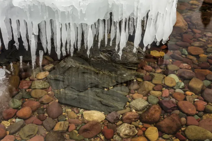 Framed Print : Ice formations along Lake McDonald in Glacier National Park, Montana, USA