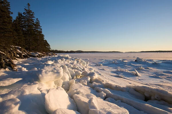 Ice on the shore of Thompson Island in Maines Acadia National Park