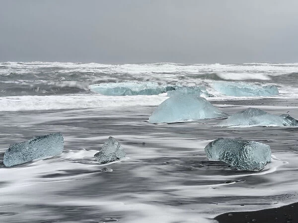 Icebergs on black volcanic beach, Iceland