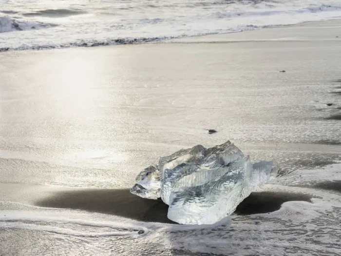 Framed Print : Icebergs on black volcanic beach, Iceland