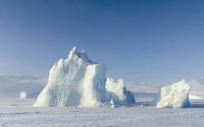 Framed Print : Icebergs frozen into the sea ice of the Uummannaq Fjord System during winter
