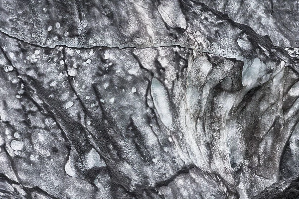 Iceland, abstract ash and ice formation on the Solheimajokull Glacier