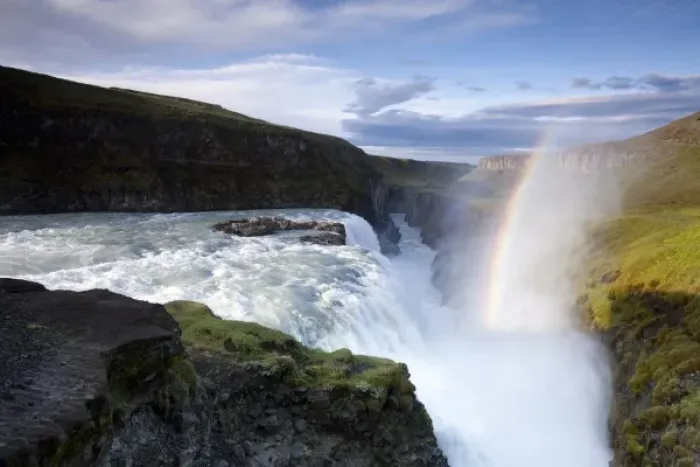 Framed Print : Iceland, Arnessysla County, Rainbow forms as Hvita River pours over Gullfoss waterfall Framed Print : Iceland, Arnessysla County, Rainbow forms as Hvita River pours over Gullfoss waterfall