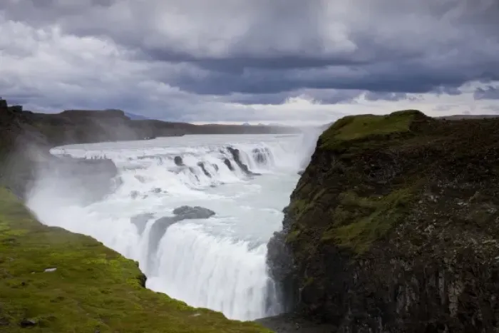 Framed Print : Iceland, Arnessysla, Hvita River pours over Gullfoss waterfall on summer evening
