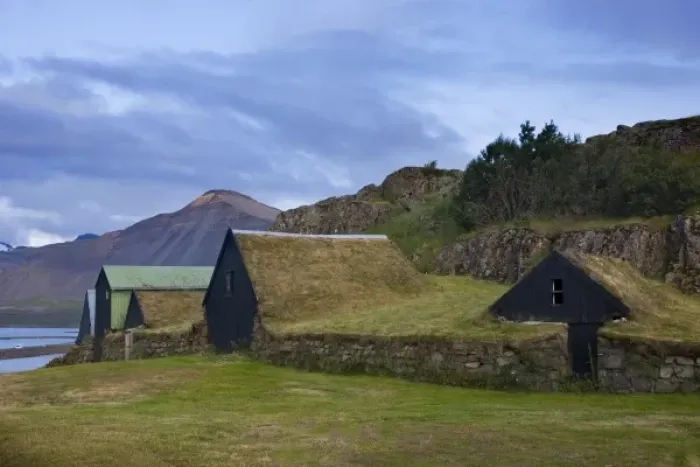 Framed Print : Iceland, Borgarnes. Sod-roofed sheds Framed Print : Iceland, Borgarnes. Sod-roofed sheds