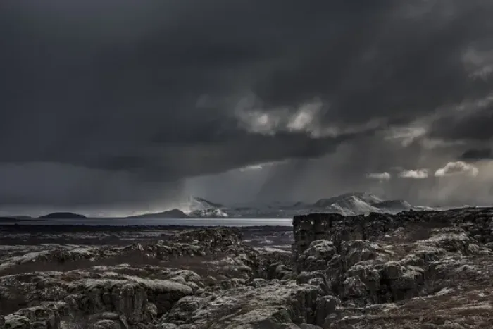Framed Print : Iceland, Fagrabrekka, Thingvellir National Park. Storm clouds above an otherworldly landscape Framed Print : Iceland, Fagrabrekka, Thingvellir National Park. Storm clouds above an otherworldly landscape