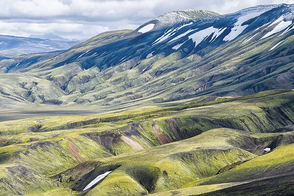 Iceland, Fjallabak Nature Reserve, Landmannalaugar. The deeply eroded mountains are