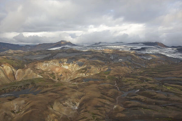 Iceland, Jokulgil. Aerial of the Landmannalaugar geothermal area. Credit as: Josh