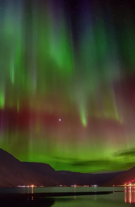 Framed Print : Iceland. Northern Lights over Isafjordur, the capital of the Westfjords during autumn Framed Print : Iceland. Northern Lights over Isafjordur, the capital of the Westfjords during autumn