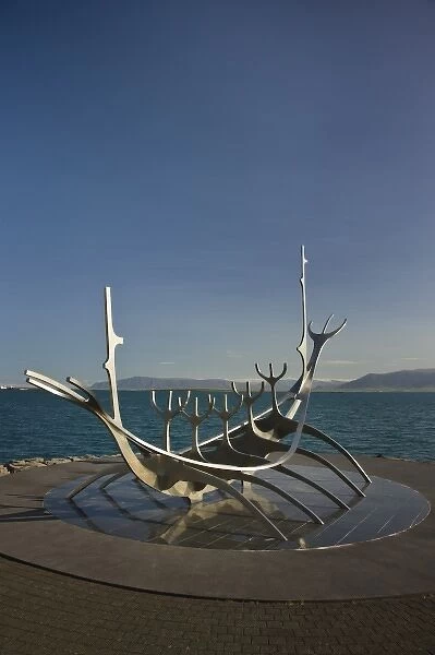 Iceland, Reykjavik. The metal sculpture Sun Voyager by artist Jon Gunnar Arnason