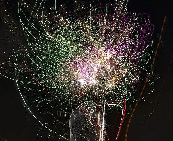 Iceland, Reykjavik. New Years Eve fireworks abstract