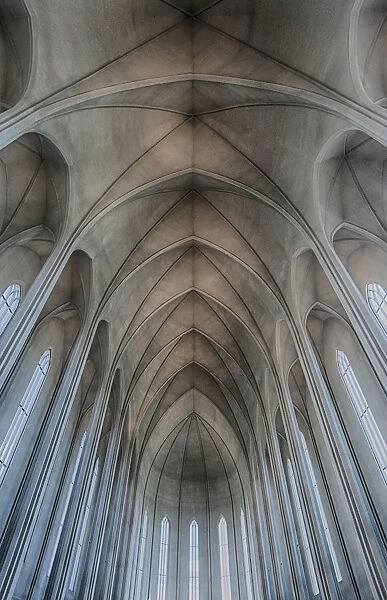 Iceland, Reykjavik, ribbed vaults in the modern Cathedral of Hallgrimskirkja