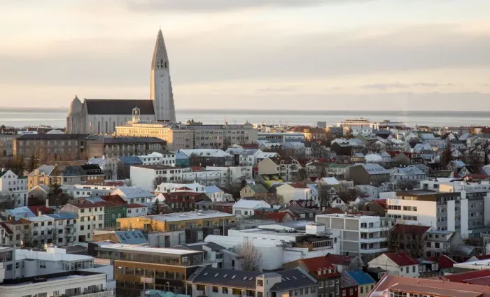 Framed Print : Iceland, Reykjavik. Winter cityscape at sunset Framed Print : Iceland, Reykjavik. Winter cityscape at sunset