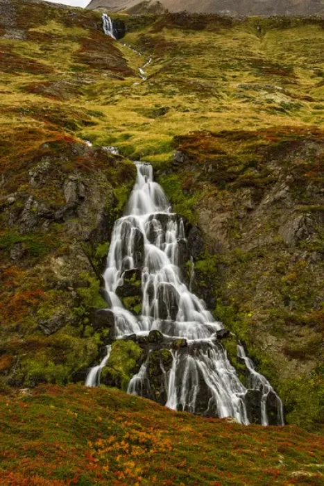 Framed Print : Iceland, Snaefellsnes Peninsula. Scenic of small waterfall and autumn colors. Credit as Framed Print : Iceland, Snaefellsnes Peninsula. Scenic of small waterfall and autumn colors. Credit as