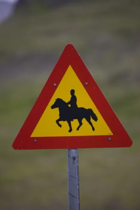 Framed Print : Iceland, Snaefellsnes Peninsula. A road sign warning motorists of an equestrian crossing Framed Print : Iceland, Snaefellsnes Peninsula. A road sign warning motorists of an equestrian crossing