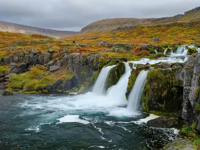 Framed Print : Iceland. Waterfall Dynjandi in Borgarfjordur during autumn