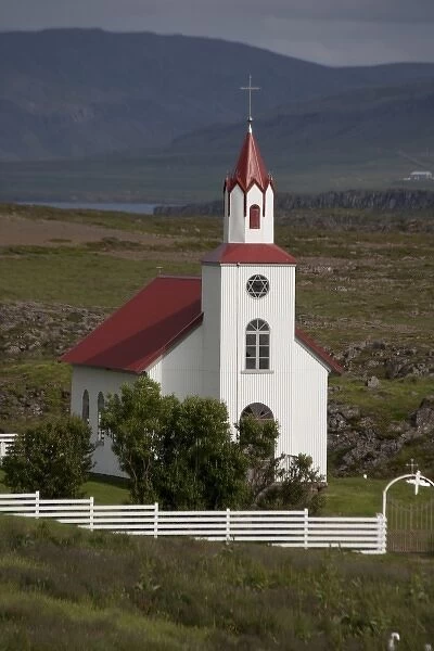ICELAND21195_JUL2009_BARTRUFF. CR2-Country church at foot of Mt. Helgafell on Snaefellsnes