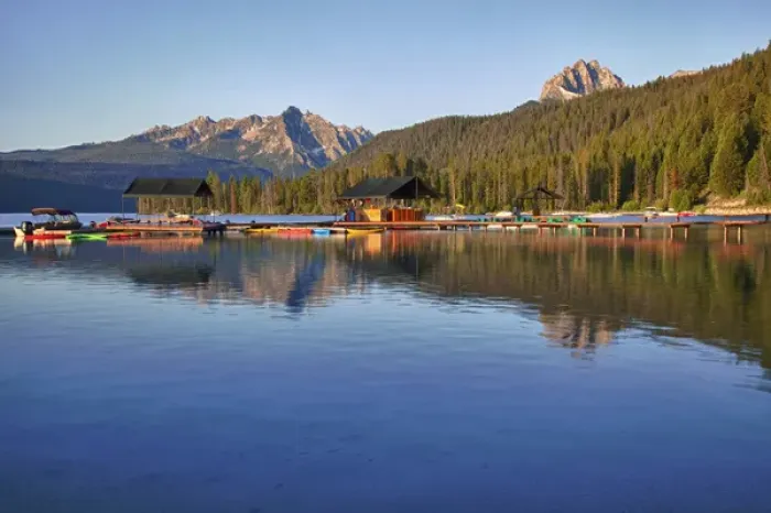 Framed Print : ID, Sawtooth National Recreation Area, Redfish Lake, Redfish Lake Lodge, boat dock Framed Print : ID, Sawtooth National Recreation Area, Redfish Lake, Redfish Lake Lodge, boat dock