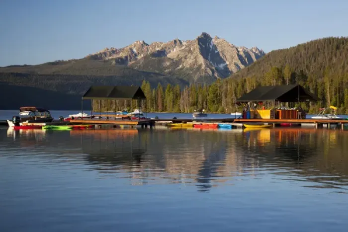 Framed Print : ID, Sawtooth National Recreation Area, Redfish Lake, Redfish Lake Lodge, boat dock Framed Print : ID, Sawtooth National Recreation Area, Redfish Lake, Redfish Lake Lodge, boat dock