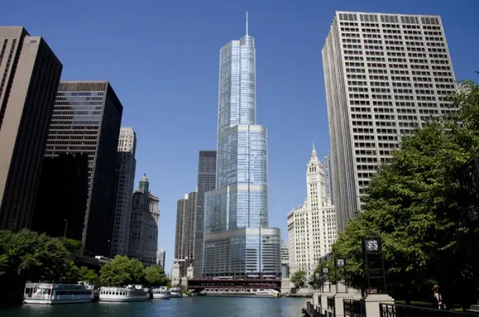 Framed Print : Illinois, Chicago. Canal view of downtown Chicagos Magnificent Mile skyline Framed Print : Illinois, Chicago. Canal view of downtown Chicagos Magnificent Mile skyline