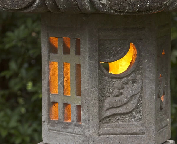 Illuminated lantern in Portland Japanese Garden, Oregon