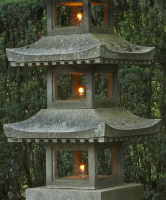 Framed Print : Illuminated stone pagoda lantern in Portland Japanese Garden