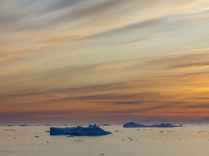 Framed Print : Ilulissat Icefjord also called kangia or Ilulissat Kangerlua, sunset over Disko Bay