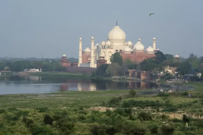 Framed Print : India, Agra. View of the Taj Mahal from the Red Fort of Agra. Sandstone fortress founded in 1565 Framed Print : India, Agra. View of the Taj Mahal from the Red Fort of Agra. Sandstone fortress founded in 1565