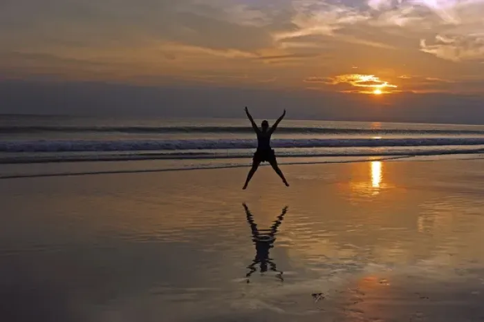 Framed Print : India, Andaman Islands, Havelock, beach number 7, shadow of woman jumping at sunset Framed Print : India, Andaman Islands, Havelock, beach number 7, shadow of woman jumping at sunset