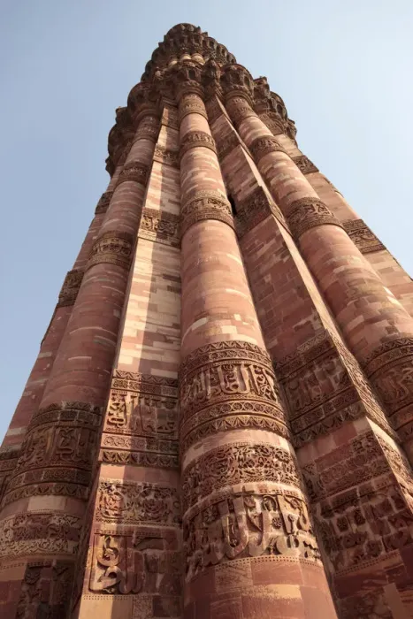 Framed Print : India, Delhi. Carved stone minaret at Qutub Minar Framed Print : India, Delhi. Carved stone minaret at Qutub Minar