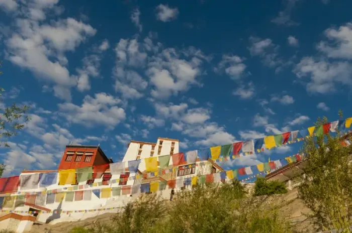Framed Print : India, Jammu & Kashmir, Ladakh, Leh, strings of prayer flags flying in front of one
