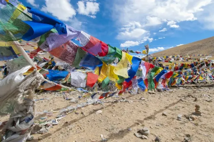 Framed Print : India, Jammu & Kashmir, Ladakh, Namshangla Pass strings of prayer flags