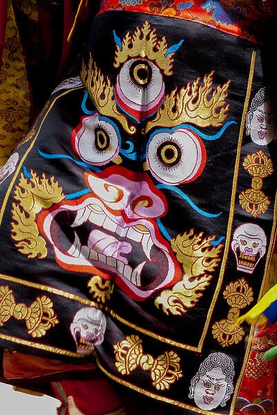 India, Jammu & Kashmir, Ladakh, detail of an embroidered costume worn by a dancer