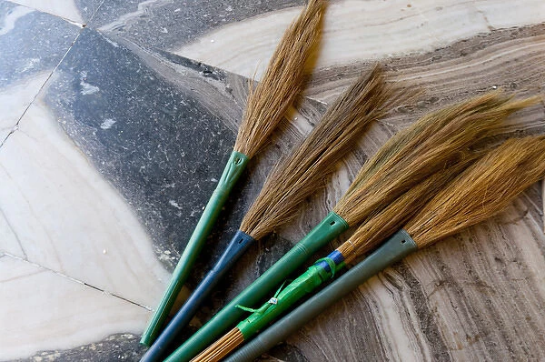 India, Jammu & Kashmir, Ladakh, Leh, capital of Ladakh, brooms on the floor of a