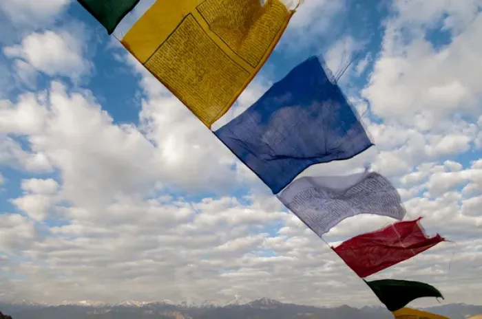 Framed Print : India, Ladakh, Leh, capital of Ladakh, red, yellow, blue, red, green and white prayer Framed Print : India, Ladakh, Leh, capital of Ladakh, red, yellow, blue, red, green and white prayer