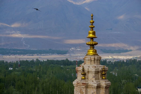 India, Ladakh, Leh, capital of Ladakh, Gonpa Soma (Jokhang) spire with ornamental gold accents