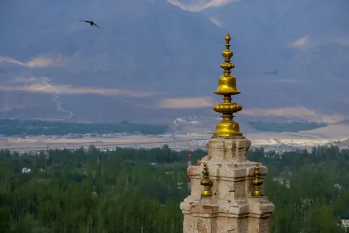 Framed Print : India, Ladakh, Leh, capital of Ladakh, Gonpa Soma (Jokhang) spire with ornamental gold accents Framed Print : India, Ladakh, Leh, capital of Ladakh, Gonpa Soma (Jokhang) spire with ornamental gold accents
