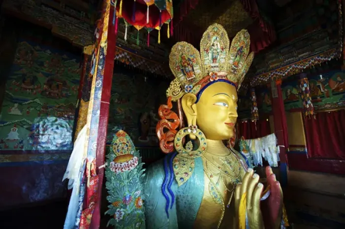 Framed Print : India, Ladakh, Thiksey, golden Maitreya Buddha inside Thiksey Monastery (Gompa)